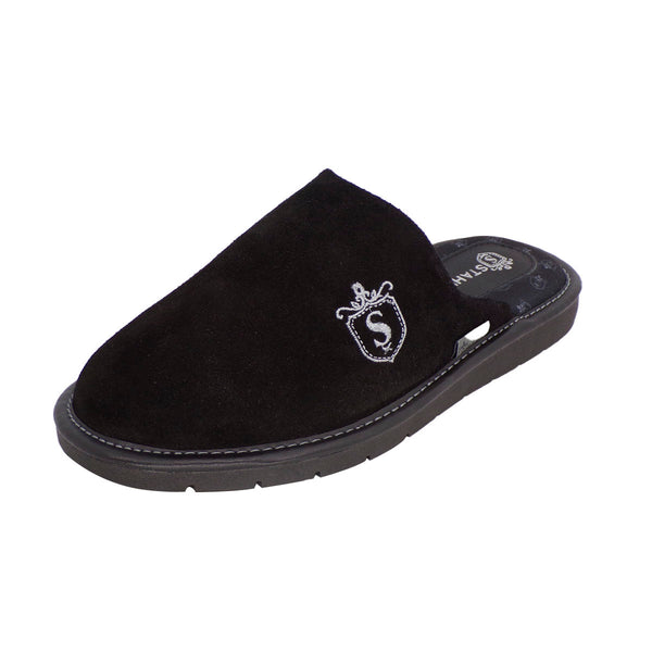 Pantuflas para hombre de gamuza genuina, STAHL E-4767 color Negro.